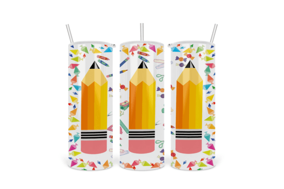 Back to School Tumbler Pencil PNG: High-Resolution Digital Sublimation Design for 20 oz Skinny Tumblers